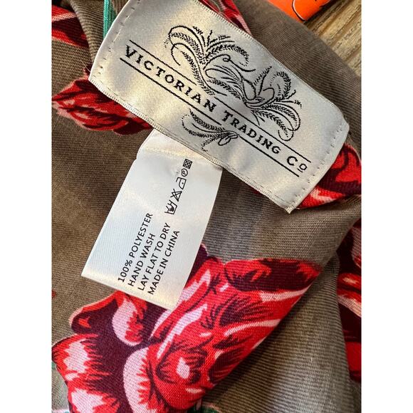 Victorian Trading Co Large Floral Print Romantic Scarf Mocha Brown Red - Picture 5 of 5